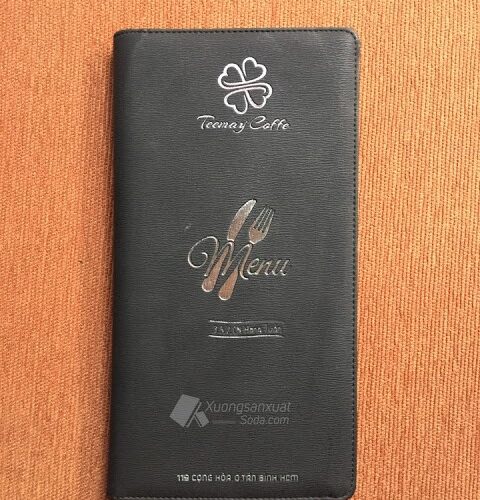 Bìa menu cafe Teemay Coffee ép nhũ bạc