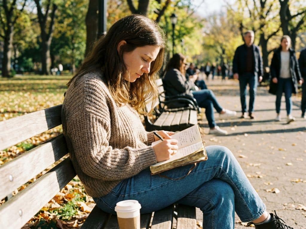 viết sổ tay ở công viên